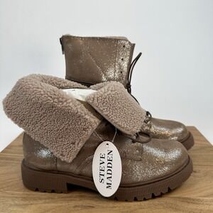 New Big Kids‎ Steve Madden Taupe GUNNER Ankle Combat Winter boot Fur Size 5